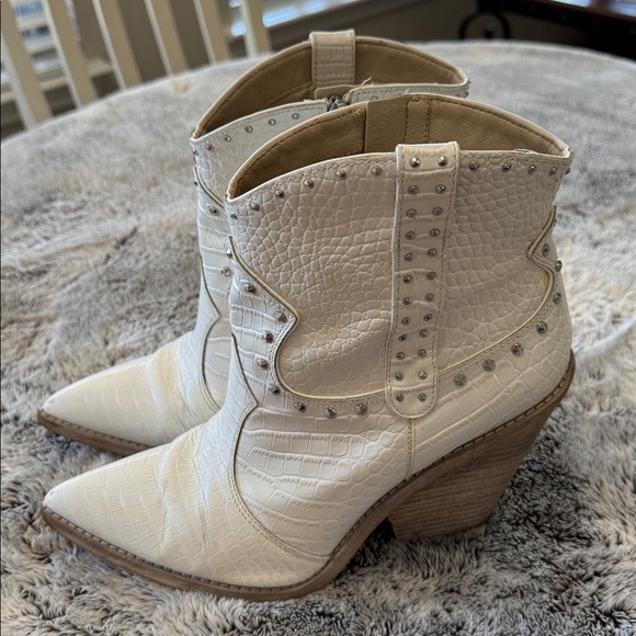 Sam Edelman Iris 2 Studded Western Boots White Croc Embossed Leather Women’s 10 - Picture 4 of 14